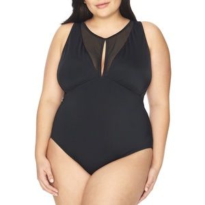 Women's Plus Size Black Mesh One Piece Swimsuit